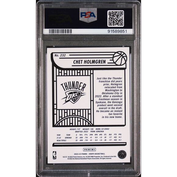 87935571 Chet Holmgren 2022 Panini NBA Hoops 232 Rookie PSA 9 MINT - FRESH SLAB - Picture 2 of 2